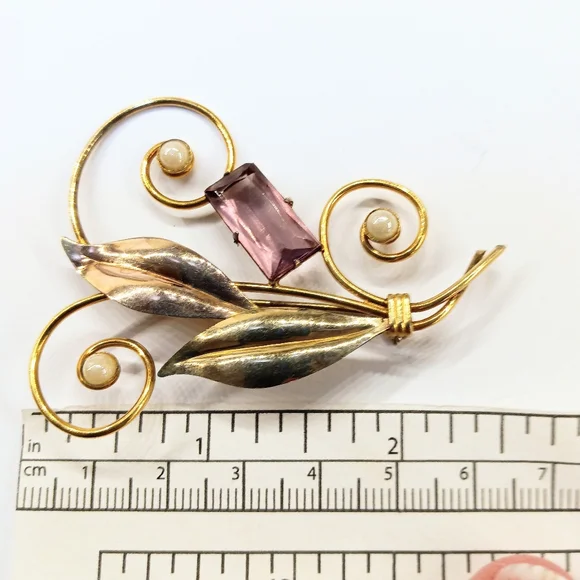 Vintage Gold Over Sterling Purple Stone Brooch And Earrings - Picture 5 of 5